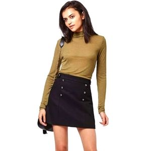 TOPSHOP Black 'Matelot' A-Line Wool Blend Skirt Sz 6 TALL NWT
